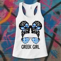 Greek Girl Messy Hair Greece Pride Patriotic Women's Tank Top thumb 3