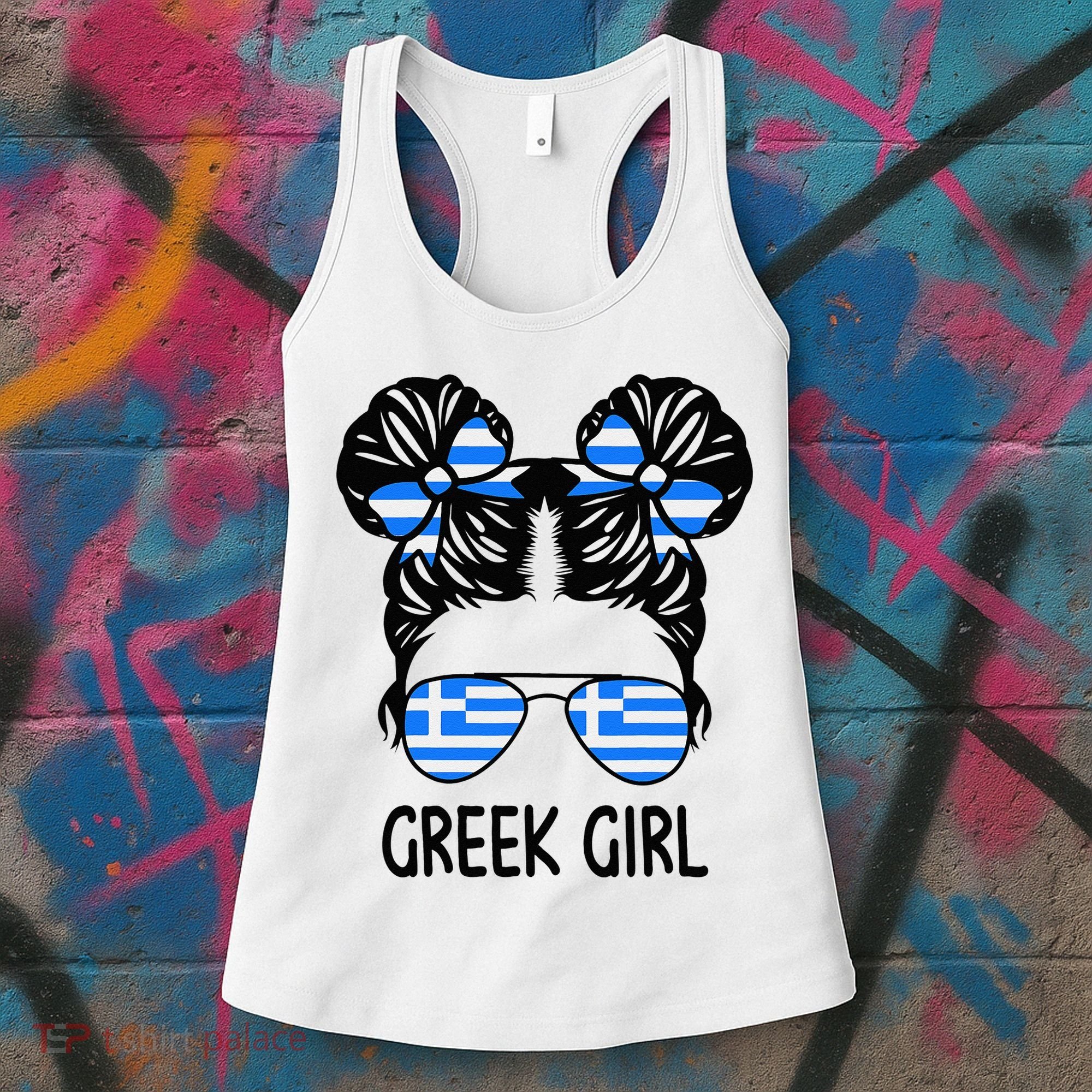 Greek Girl Messy Hair Greece Pride Patriotic Women's Tank Top