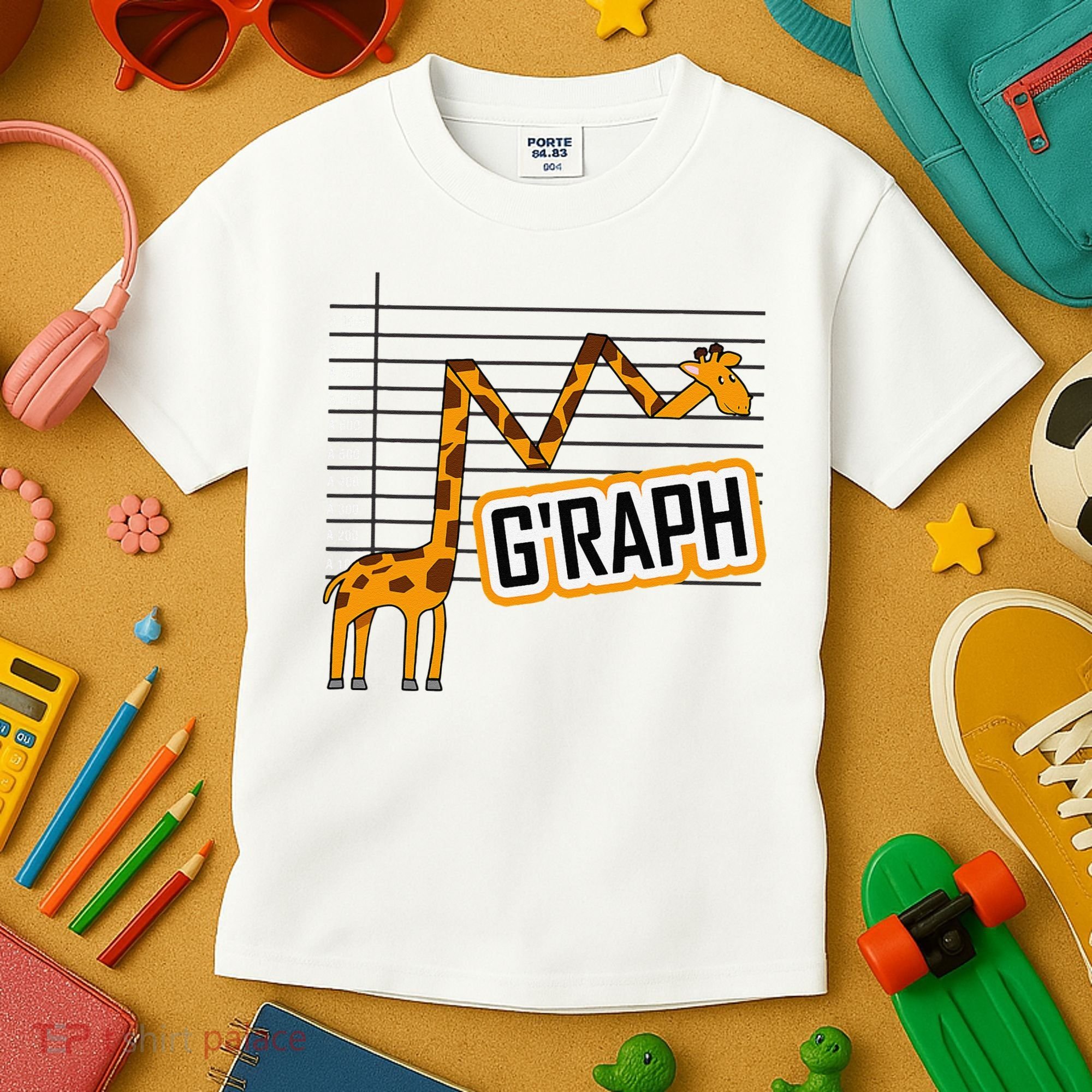 GRaph Giraffe Mathematician Funny Animal Pun Kids T-Shirt