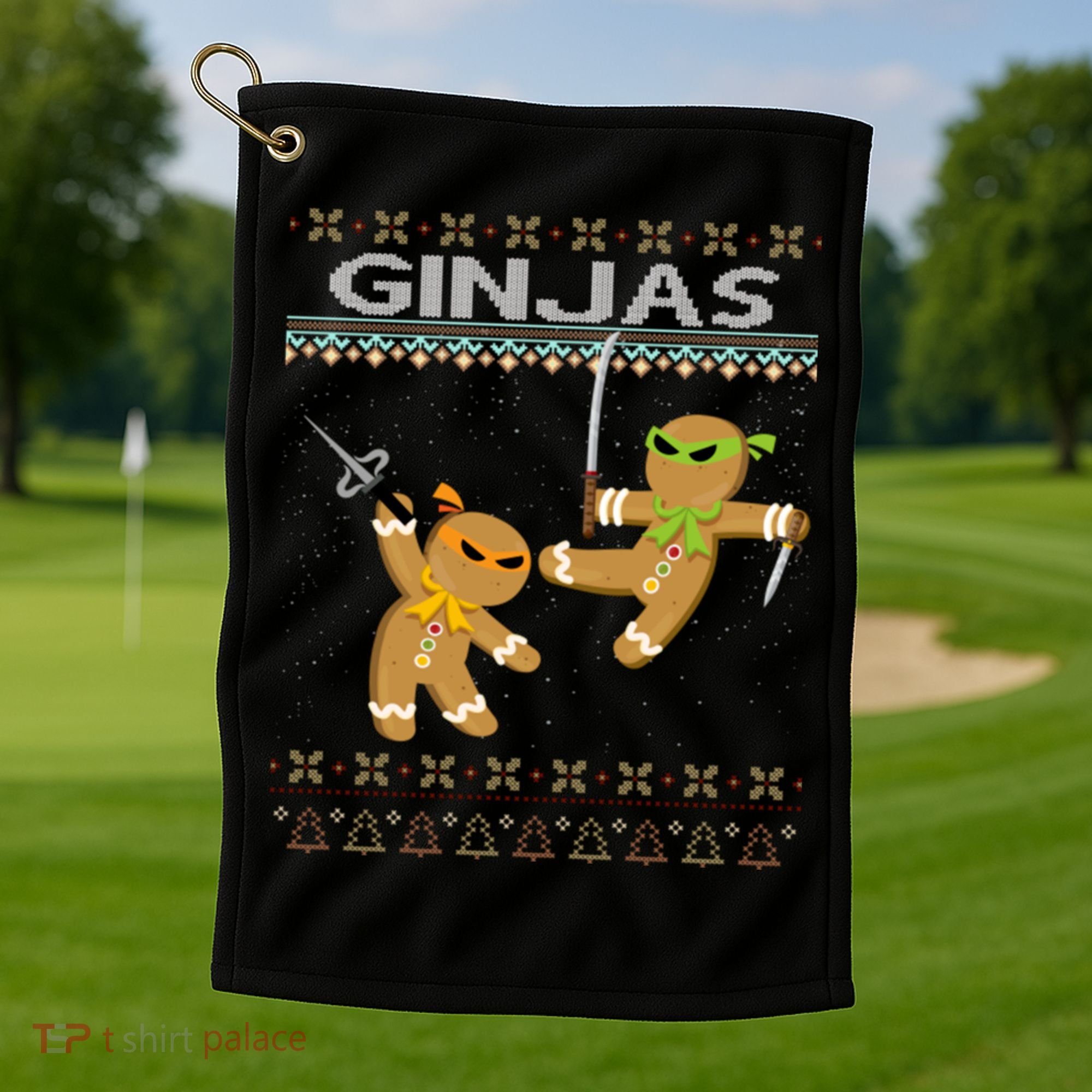 Ginjas Gingerbread Ninjas Ninjabread Christmas Ugly Sweater Golf Towel