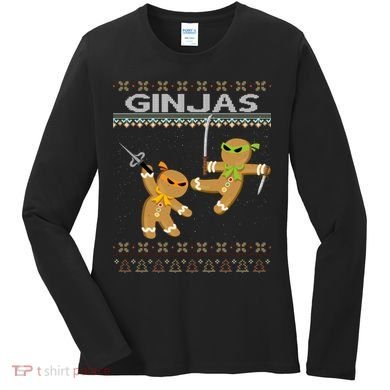 Ginjas Gingerbread Ninjas Ninjabread Christmas Ugly Sweater Women's Long Sleeve Shirt
