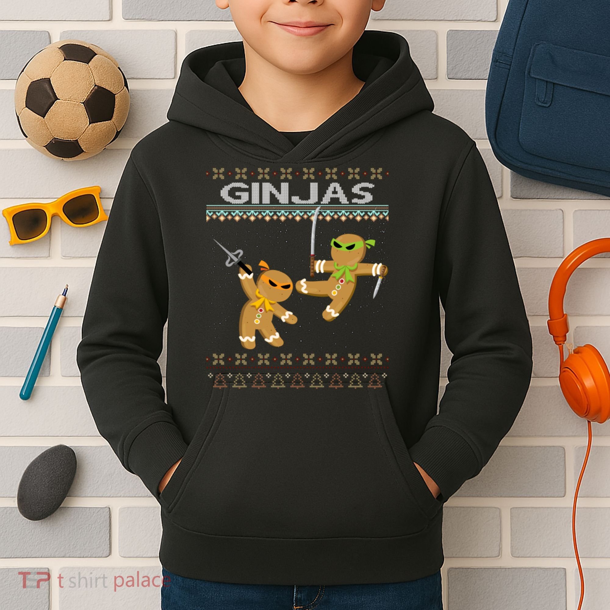 Ginjas Gingerbread Ninjas Ninjabread Christmas Ugly Sweater Kids Hoodie