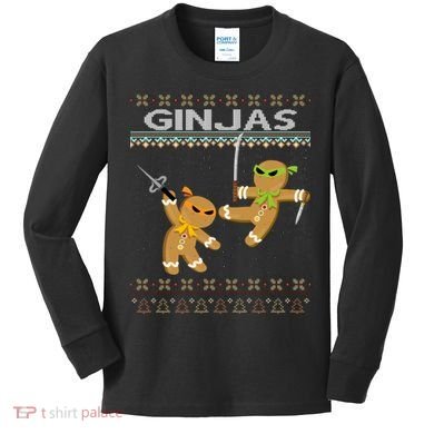 Ginjas Gingerbread Ninjas Ninjabread Christmas Ugly Sweater Kids Long Sleeve Shirt