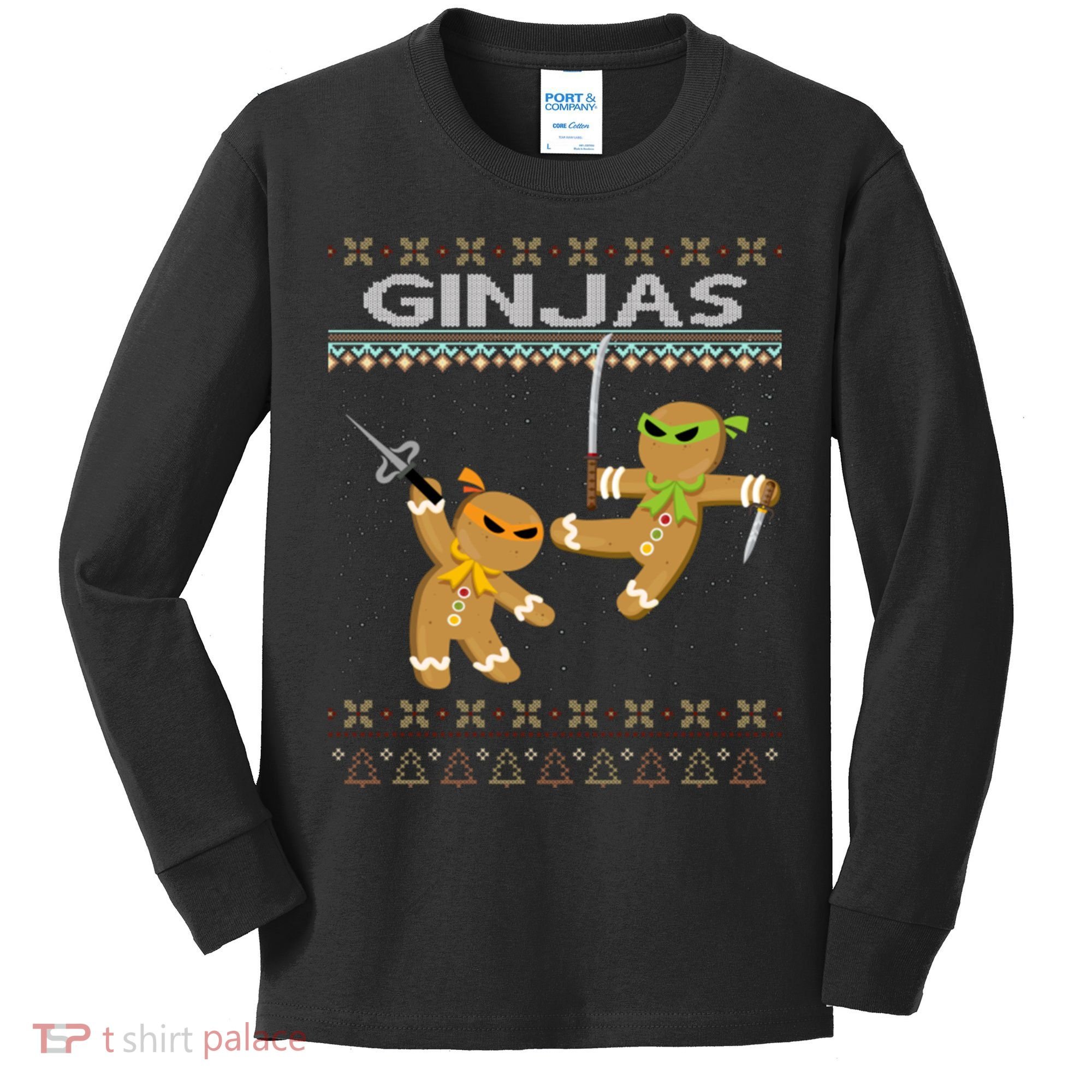 Ginjas Gingerbread Ninjas Ninjabread Christmas Ugly Sweater Kids Long Sleeve Shirt