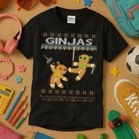 Ginjas Gingerbread Ninjas Ninjabread Christmas Ugly Sweater Kids T-Shirt thumb 3