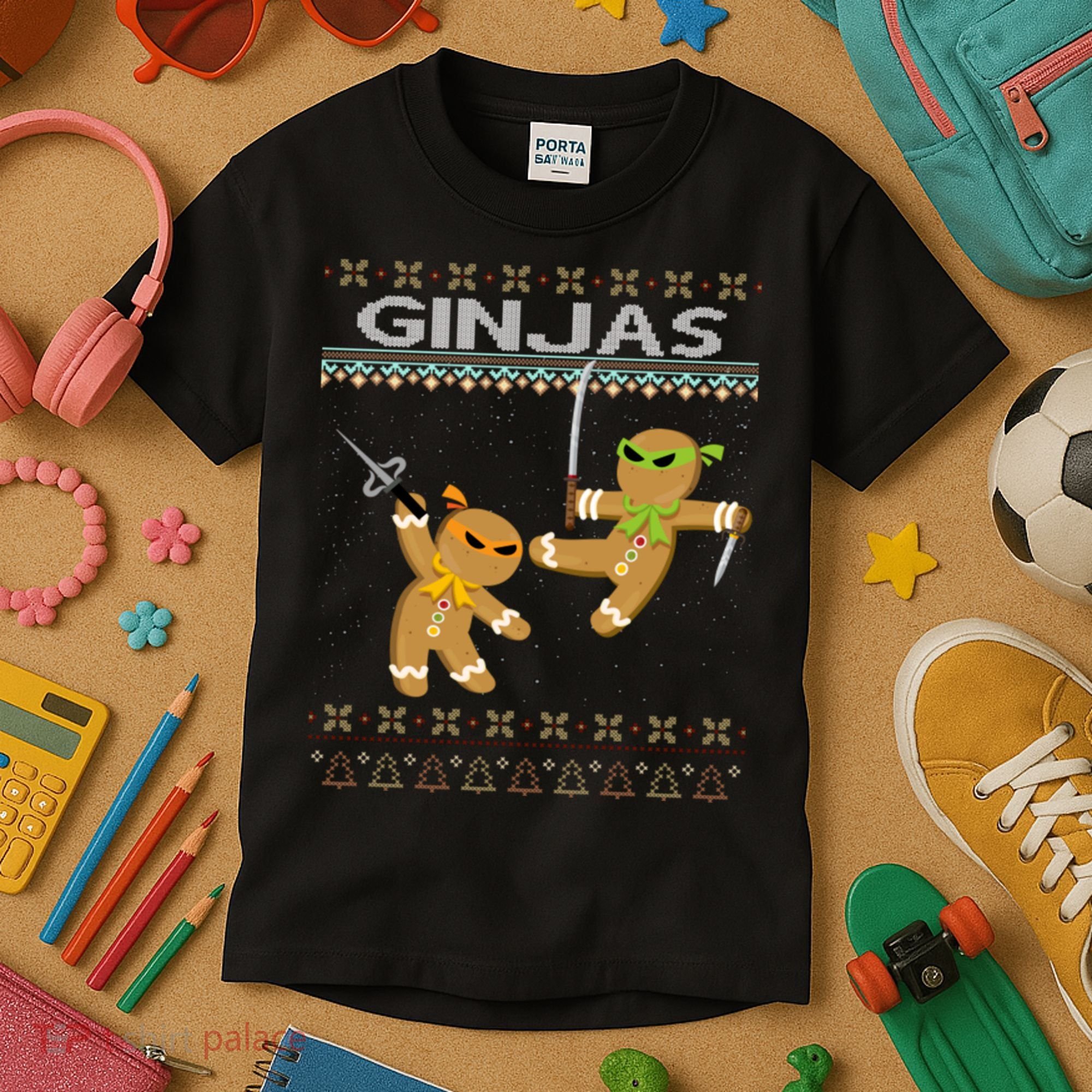 Ginjas Gingerbread Ninjas Ninjabread Christmas Ugly Sweater Kids T-Shirt