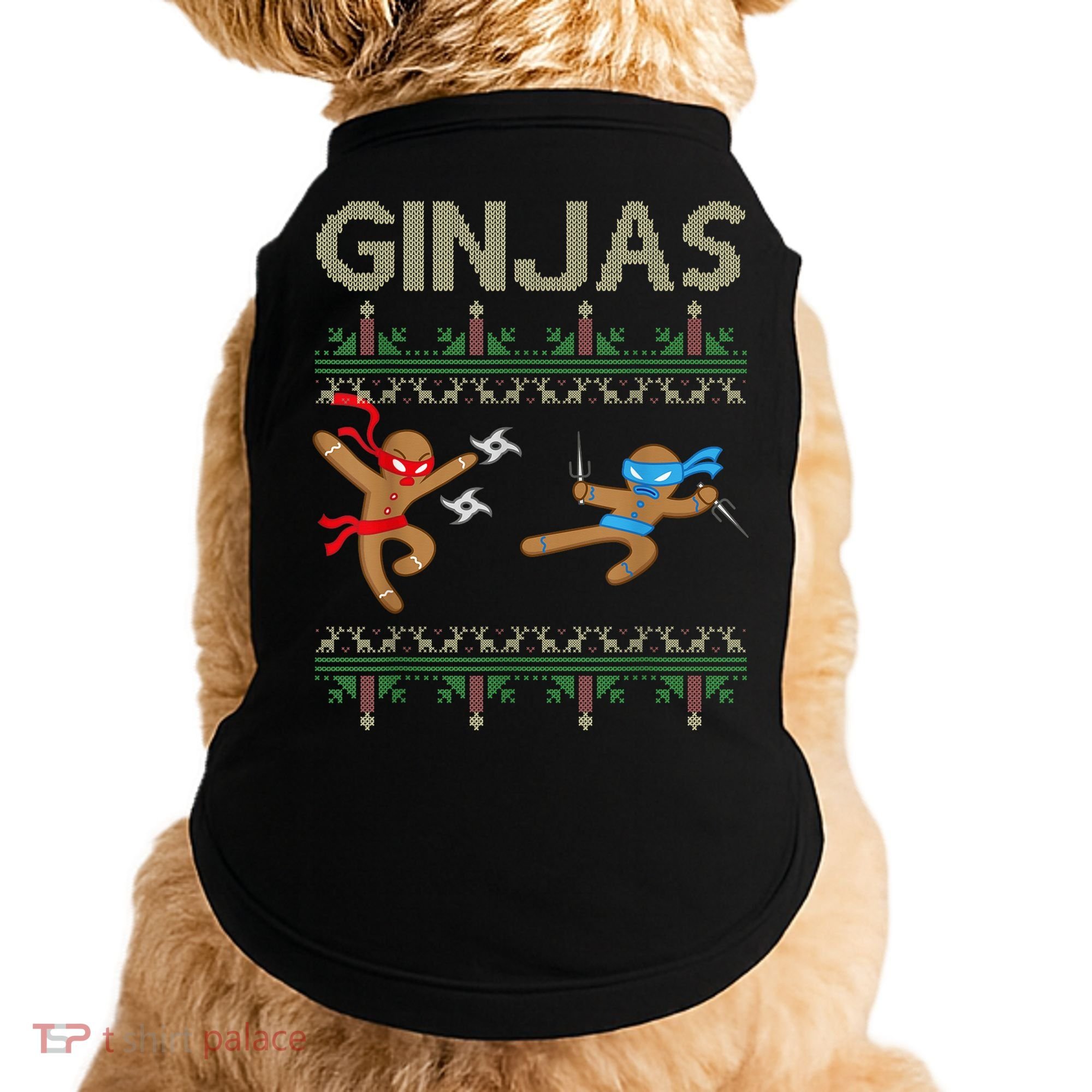 Ginjas Gingerbread Ninjas Throwing Stars Ugly Christmas Doggie Tank