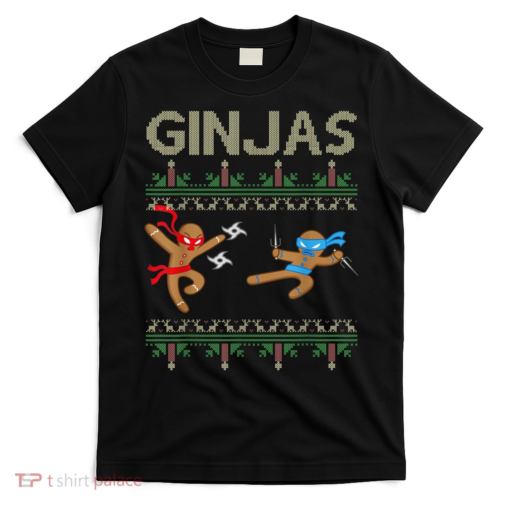 Ginjas Gingerbread Ninjas Throwing Stars Ugly Christmas T-Shirt