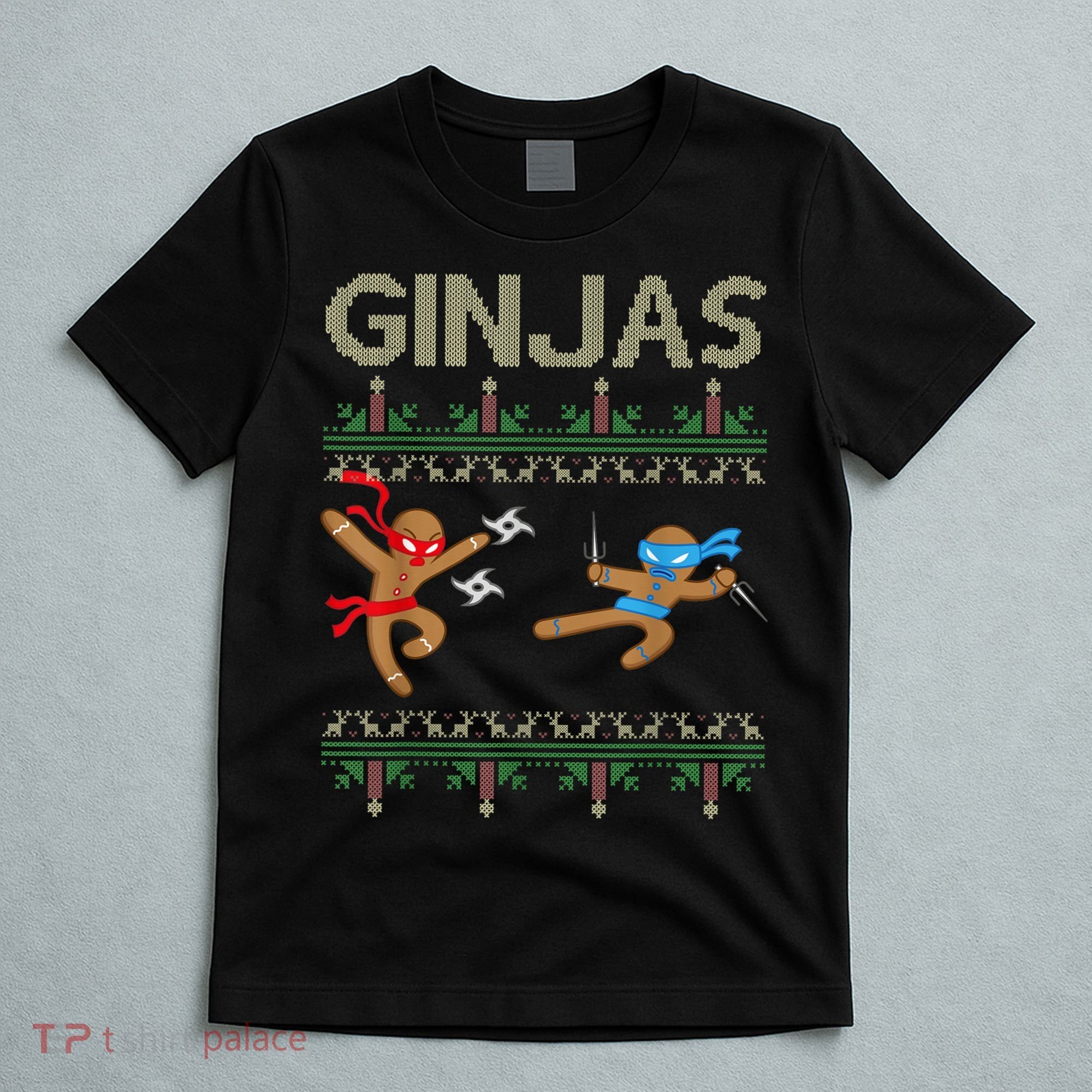 Ginjas Gingerbread Ninjas Throwing Stars Ugly Christmas T-Shirt