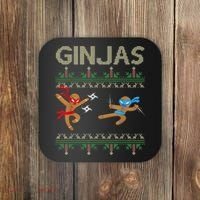 Ginjas Gingerbread Ninjas Throwing Stars Ugly Christmas Coaster thumb 0