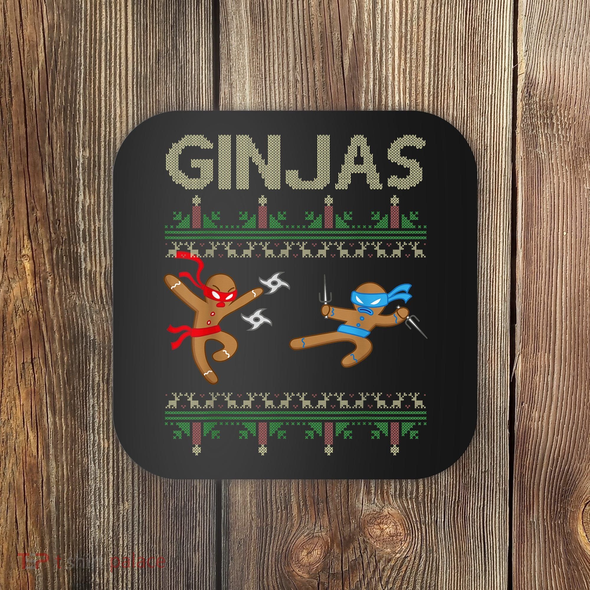 Ginjas Gingerbread Ninjas Throwing Stars Ugly Christmas Coaster
