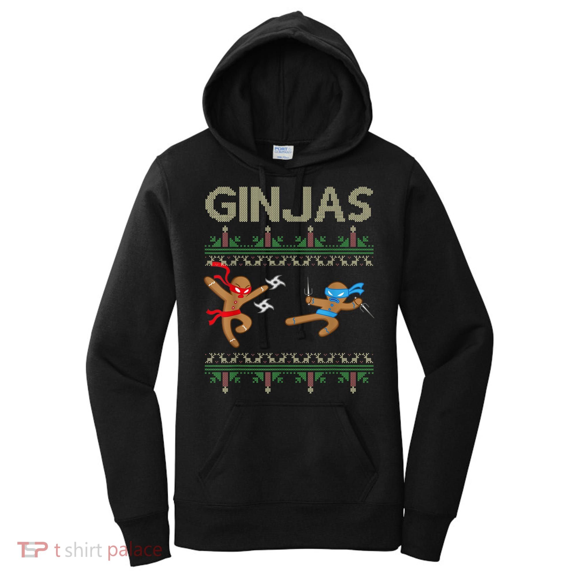 Ginjas Gingerbread Ninjas Throwing Stars Ugly Christmas Women's Hoodie