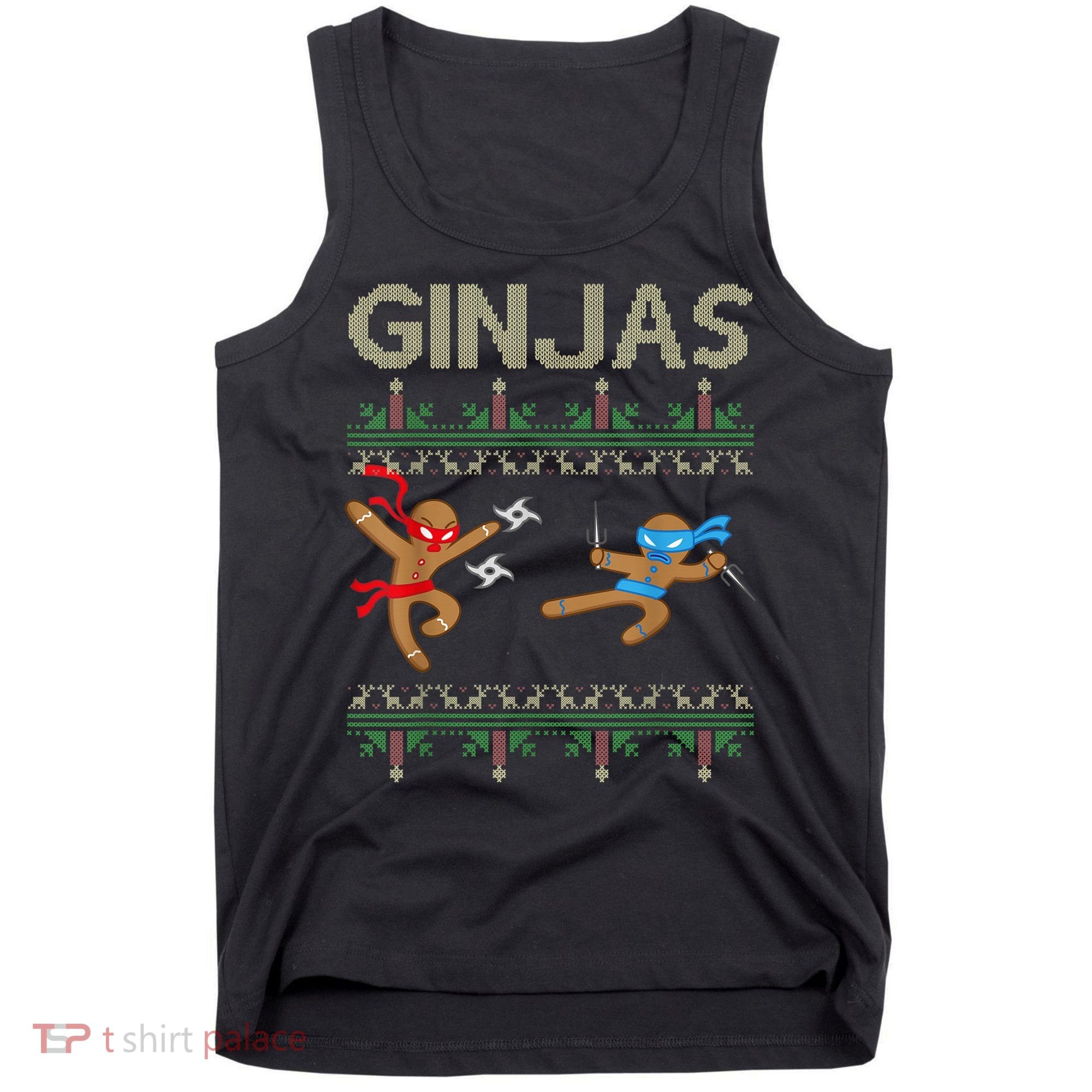 Ginjas Gingerbread Ninjas Throwing Stars Ugly Christmas Tank Top