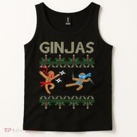 Ginjas Gingerbread Ninjas Throwing Stars Ugly Christmas Tank Top thumb 2