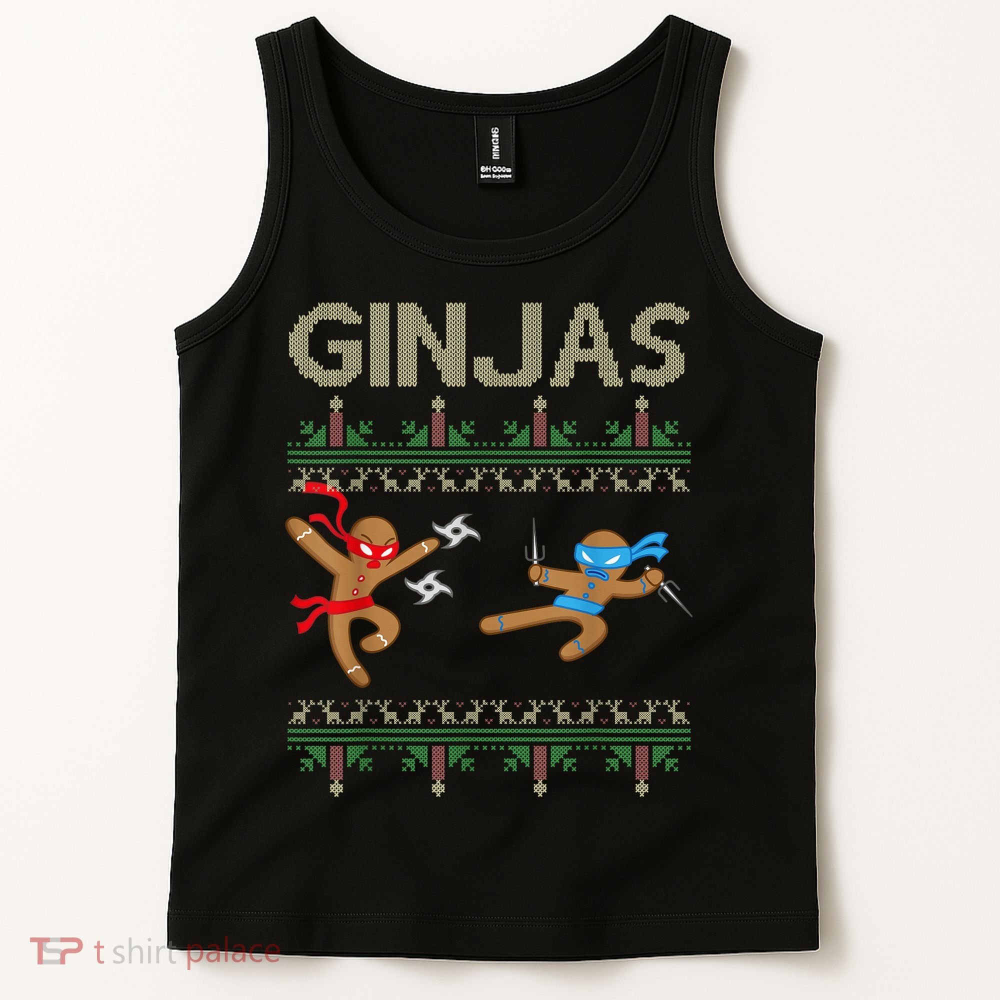 Ginjas Gingerbread Ninjas Throwing Stars Ugly Christmas Tank Top
