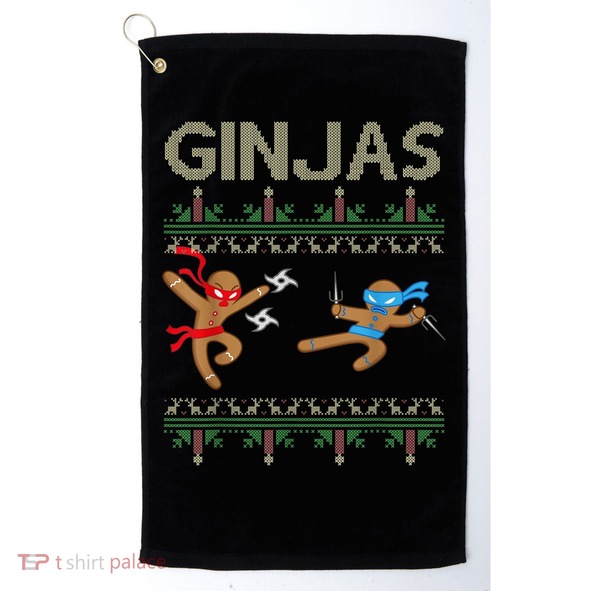 Ginjas Gingerbread Ninjas Throwing Stars Ugly Christmas Golf Towel