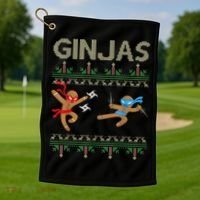 Ginjas Gingerbread Ninjas Throwing Stars Ugly Christmas Golf Towel thumb 1