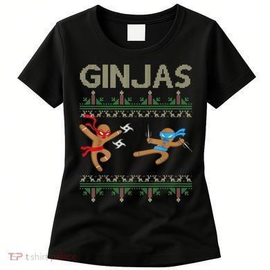 Ginjas Gingerbread Ninjas Throwing Stars Ugly Christmas Women's T-Shirt