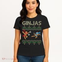 Ginjas Gingerbread Ninjas Throwing Stars Ugly Christmas Women's T-Shirt thumb 4