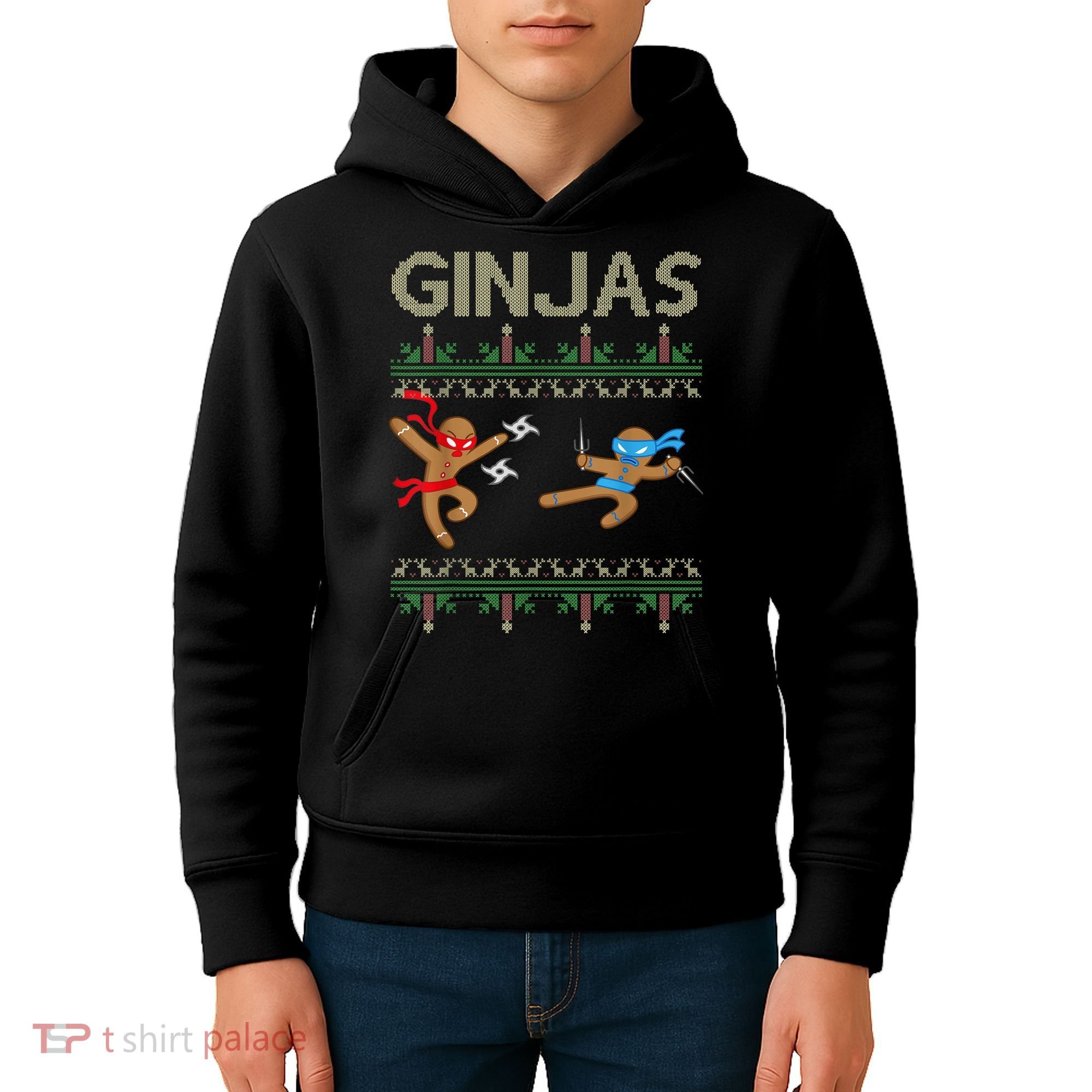 Ginjas Gingerbread Ninjas Throwing Stars Ugly Christmas Kids Hoodie