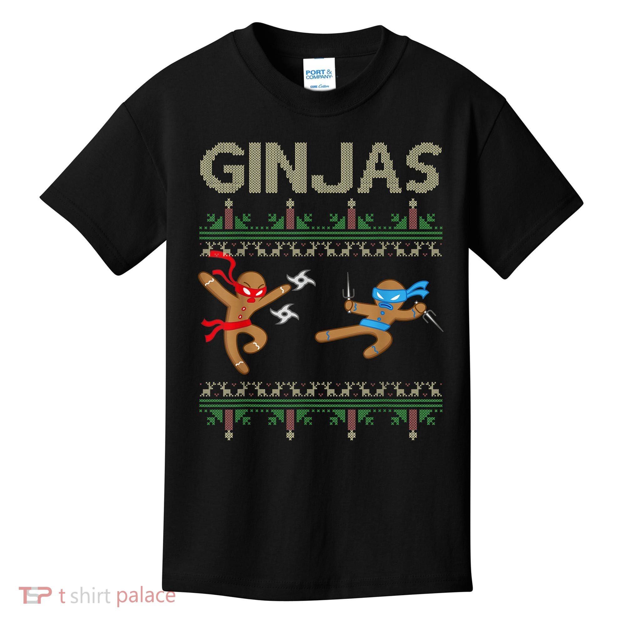 Ginjas Gingerbread Ninjas Throwing Stars Ugly Christmas Kids T-Shirt