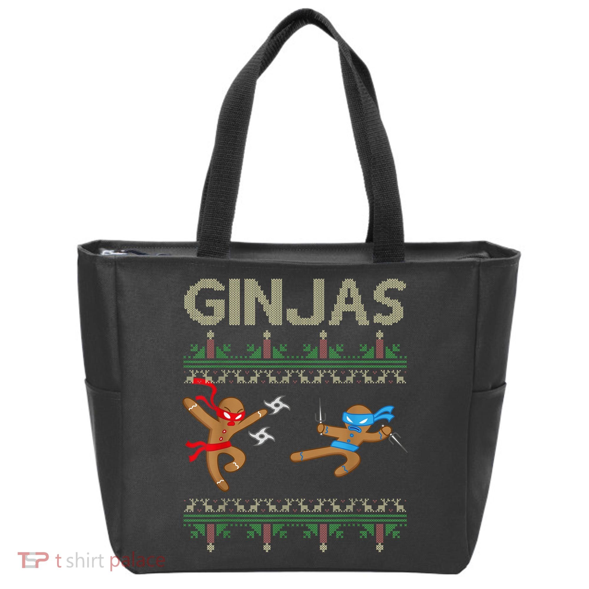 Ginjas Gingerbread Ninjas Throwing Stars Ugly Christmas Tote Bag