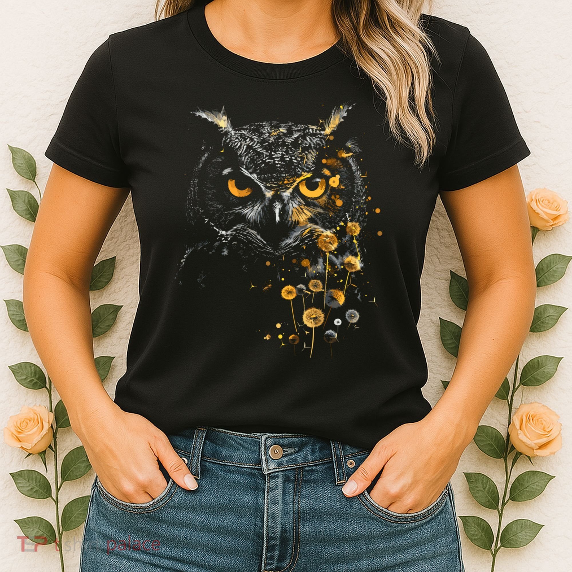 Great Gift Owl Dandelion Wildlife Owls Nature Art  Women's T-Shirt