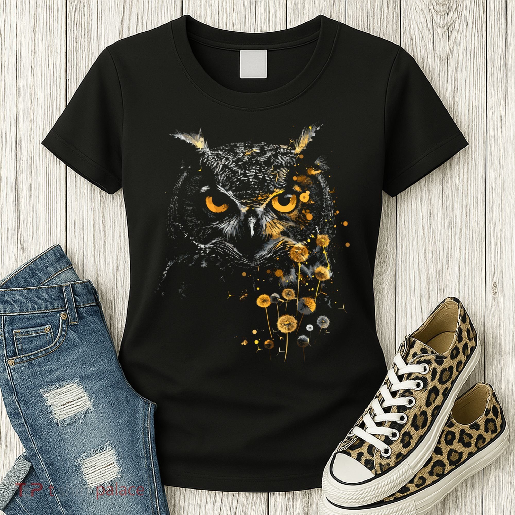 Great Gift Owl Dandelion Wildlife Owls Nature Art  Women's T-Shirt