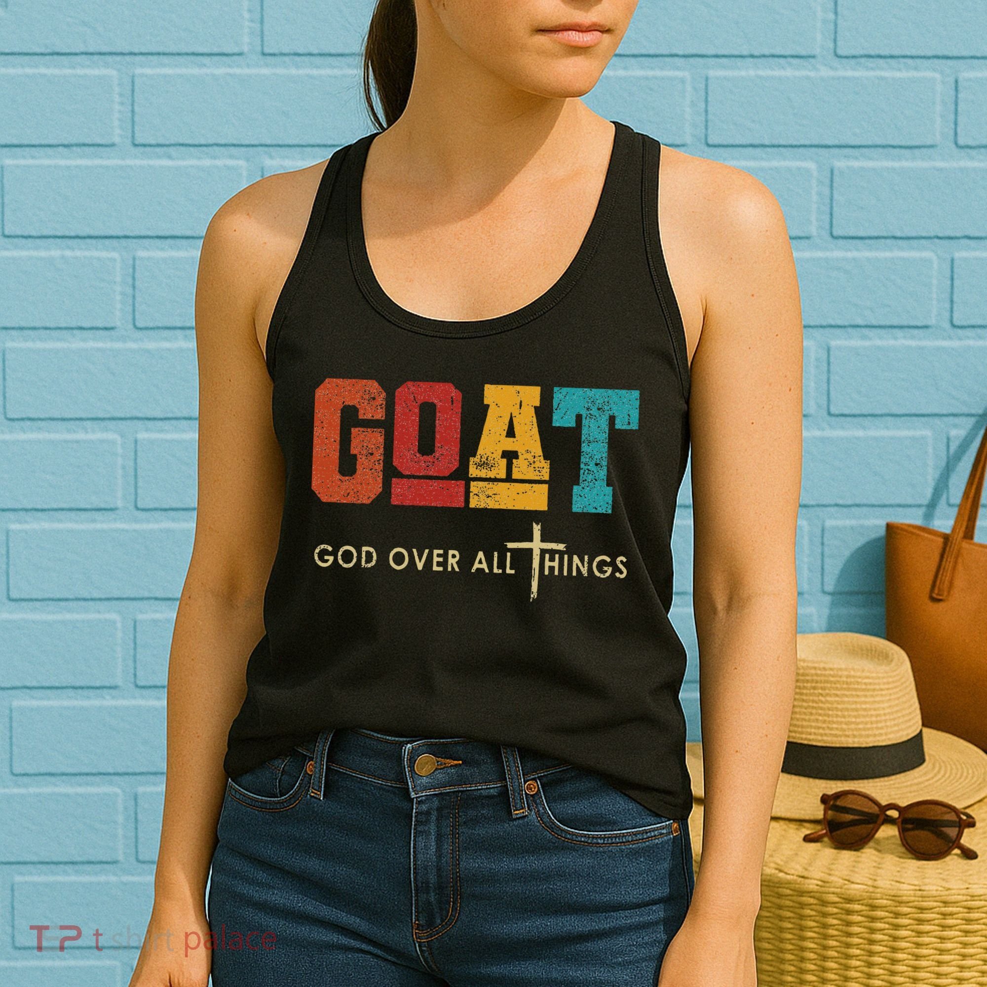 Goat God Over All Things Jesus Religion God Bible Christian Women's Tank Top