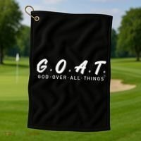 G.O.A.T God Over All Thing Black And White Golf Towel thumb 1