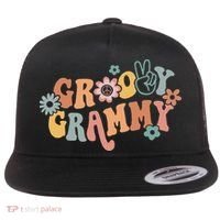 Groovy Grammy One Thankful Grammy Thanksgiving Christmas Flat Bill Trucker Hat thumb 0