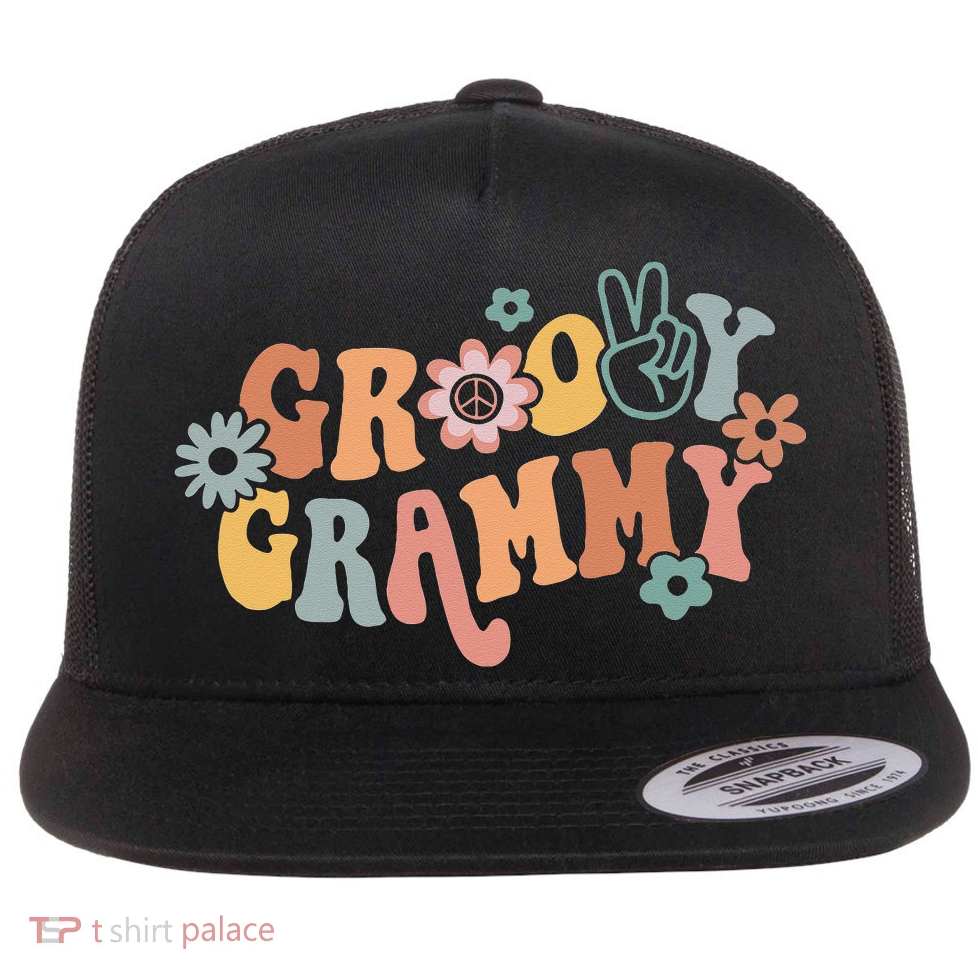 Groovy Grammy One Thankful Grammy Thanksgiving Christmas Flat Bill Trucker Hat