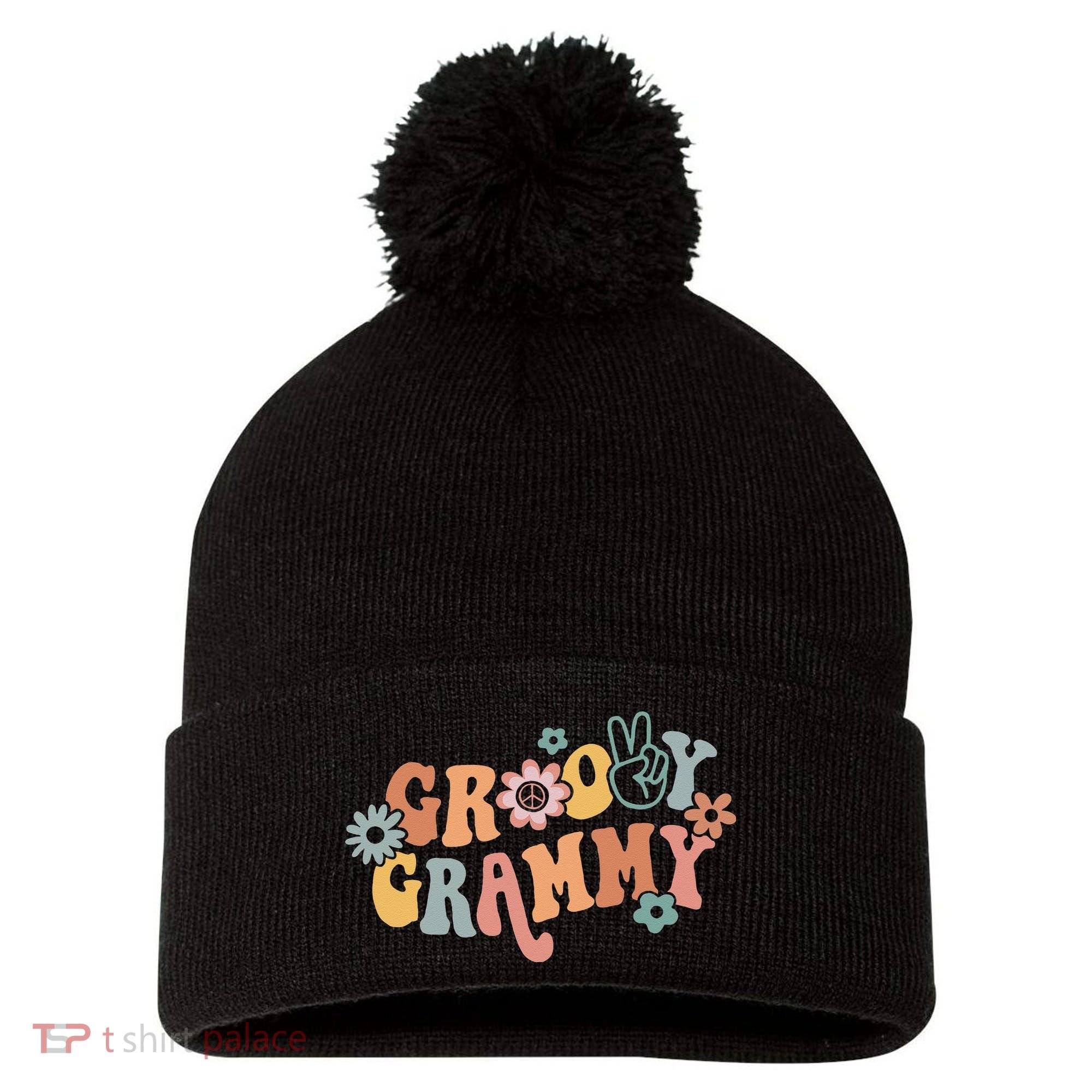 Groovy Grammy One Thankful Grammy Thanksgiving Christmas Pom Pom 12in Knit Beanie