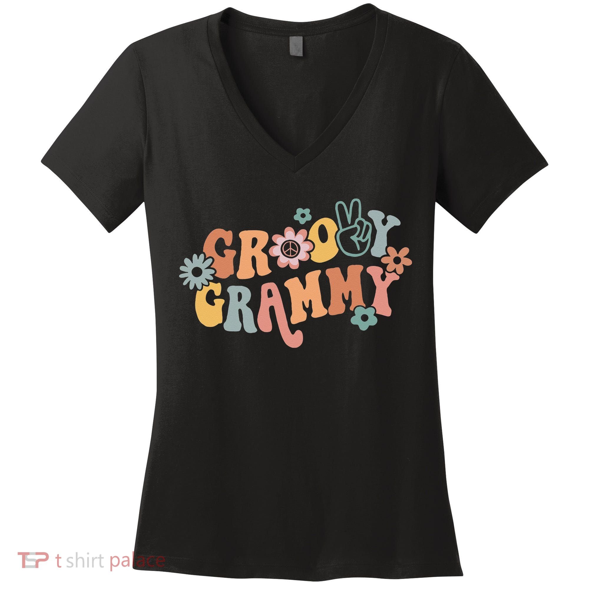 Groovy Grammy One Thankful Grammy Thanksgiving Christmas Women's V-Neck T-Shirt
