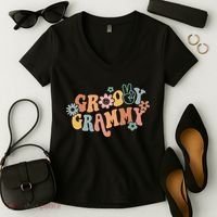 Groovy Grammy One Thankful Grammy Thanksgiving Christmas Women's V-Neck T-Shirt thumb 2