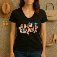 Groovy Grammy One Thankful Grammy Thanksgiving Christmas Women's V-Neck T-Shirt thumb 3