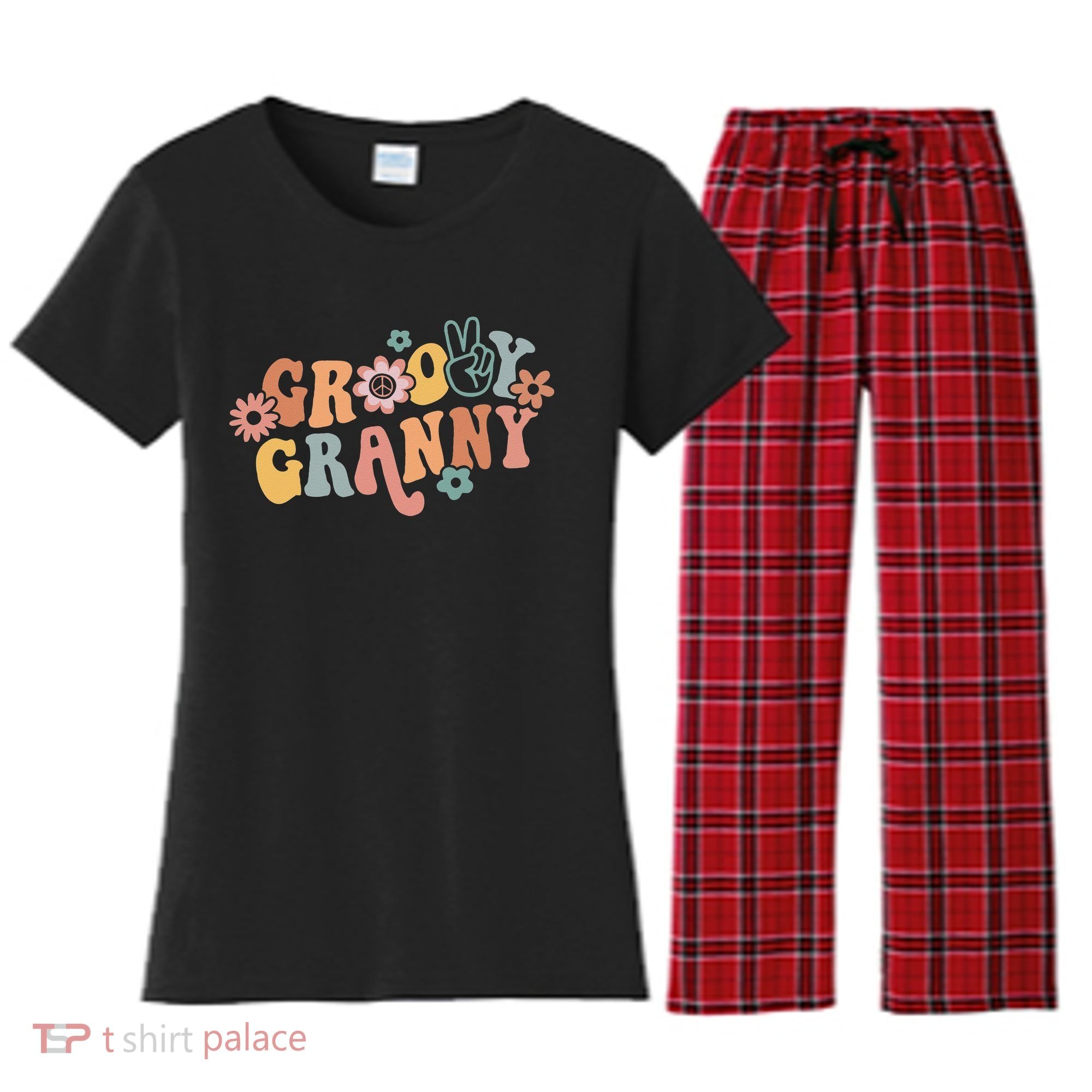 Groovy Granny One Thankful Granny Thanksgiving Christmas Women's Flannel Pajama Set