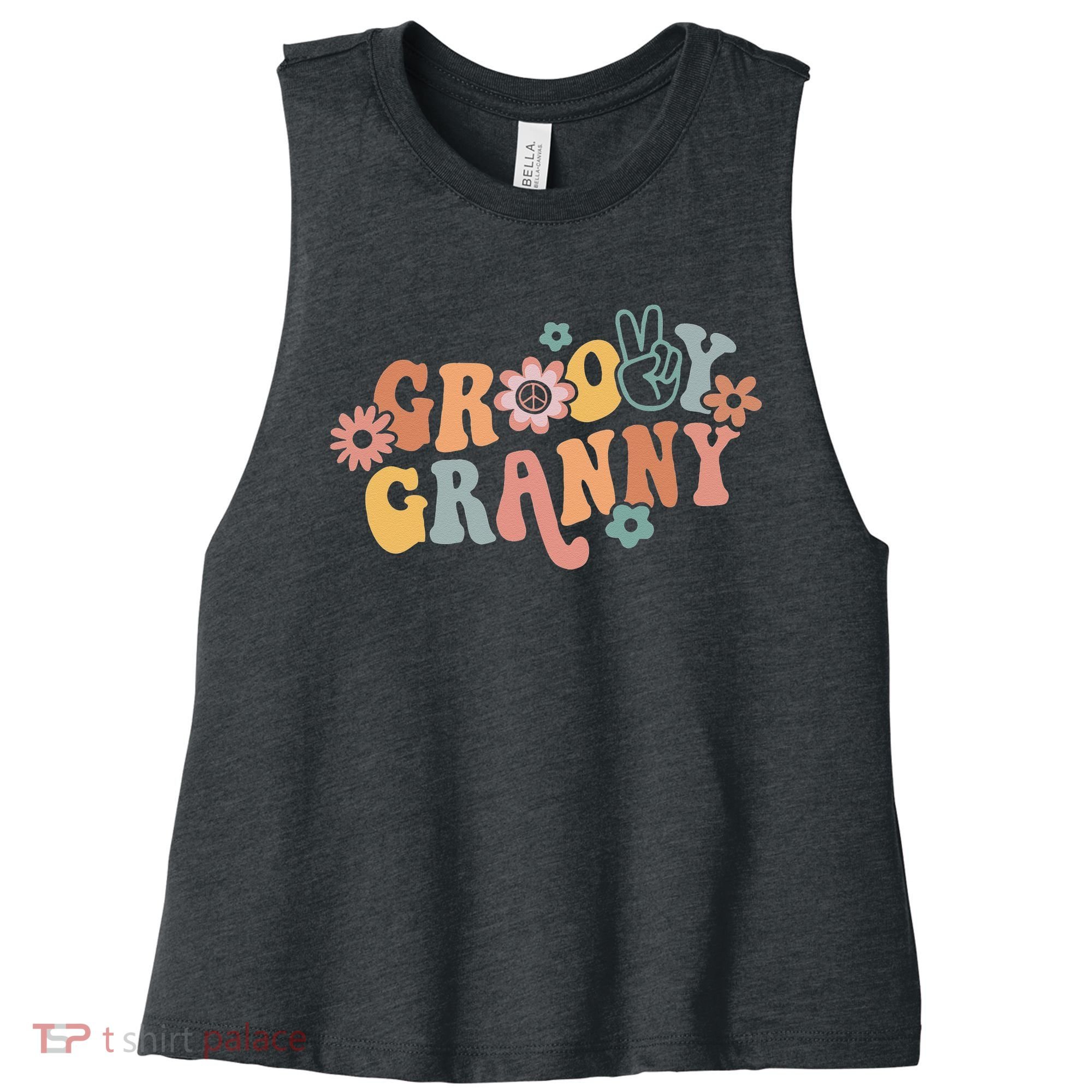 Groovy Granny One Thankful Granny Thanksgiving Christmas Women's Racerback Cropped Tank