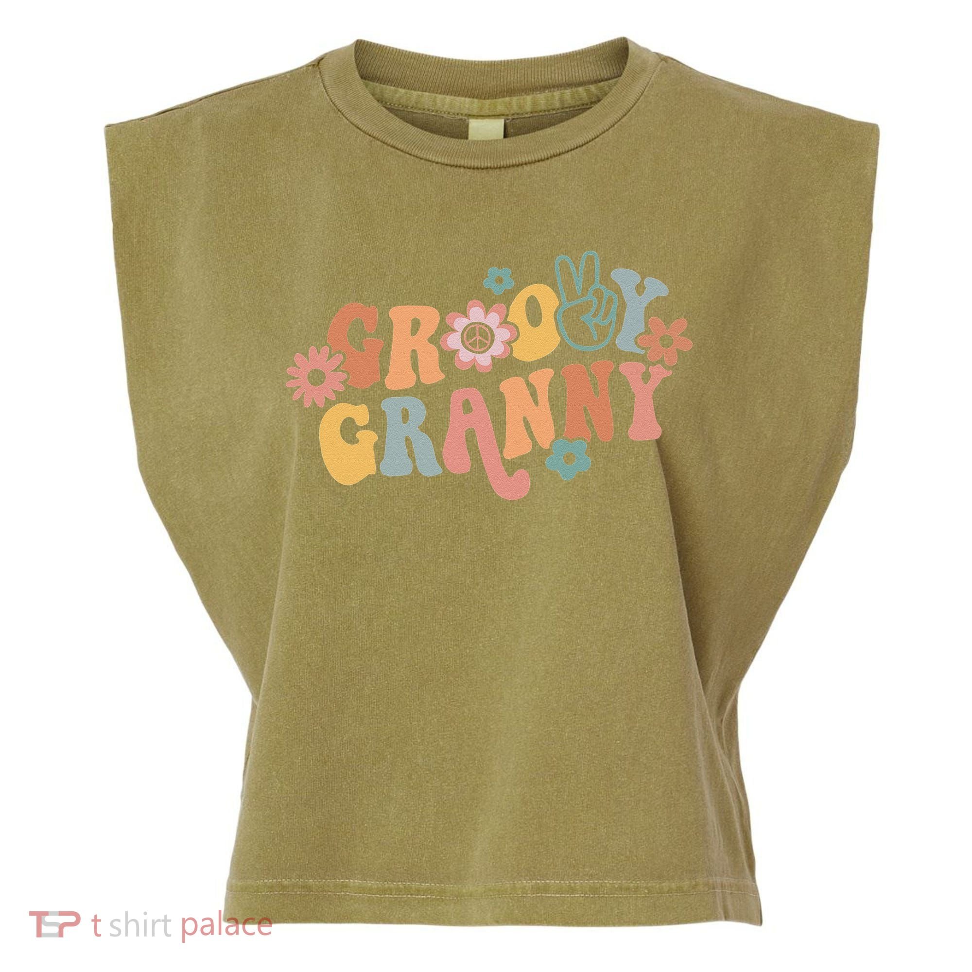 Groovy Granny One Thankful Granny Thanksgiving Christmas Garment-Dyed Women's Muscle Tee