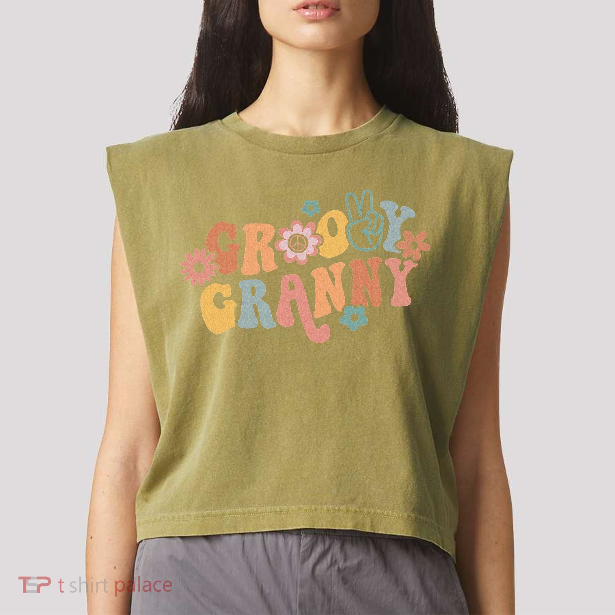 Groovy Granny One Thankful Granny Thanksgiving Christmas Garment-Dyed Women's Muscle Tee