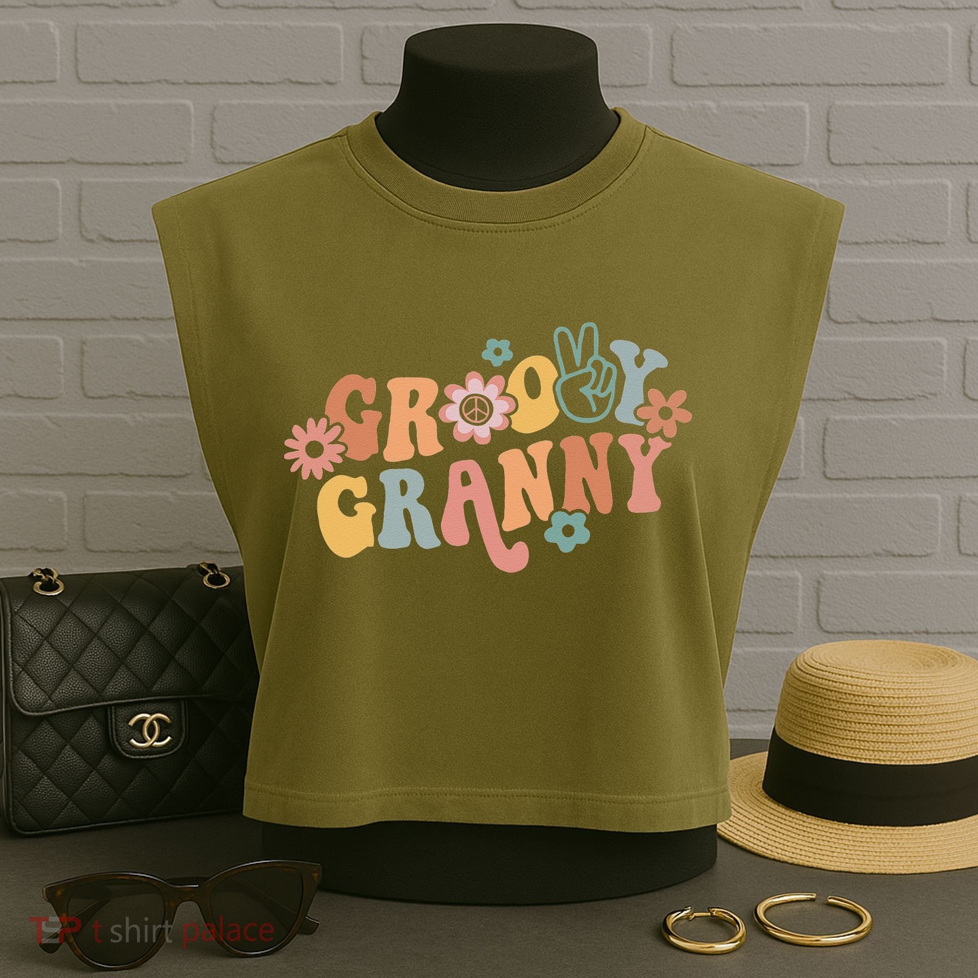 Groovy Granny One Thankful Granny Thanksgiving Christmas Garment-Dyed Women's Muscle Tee