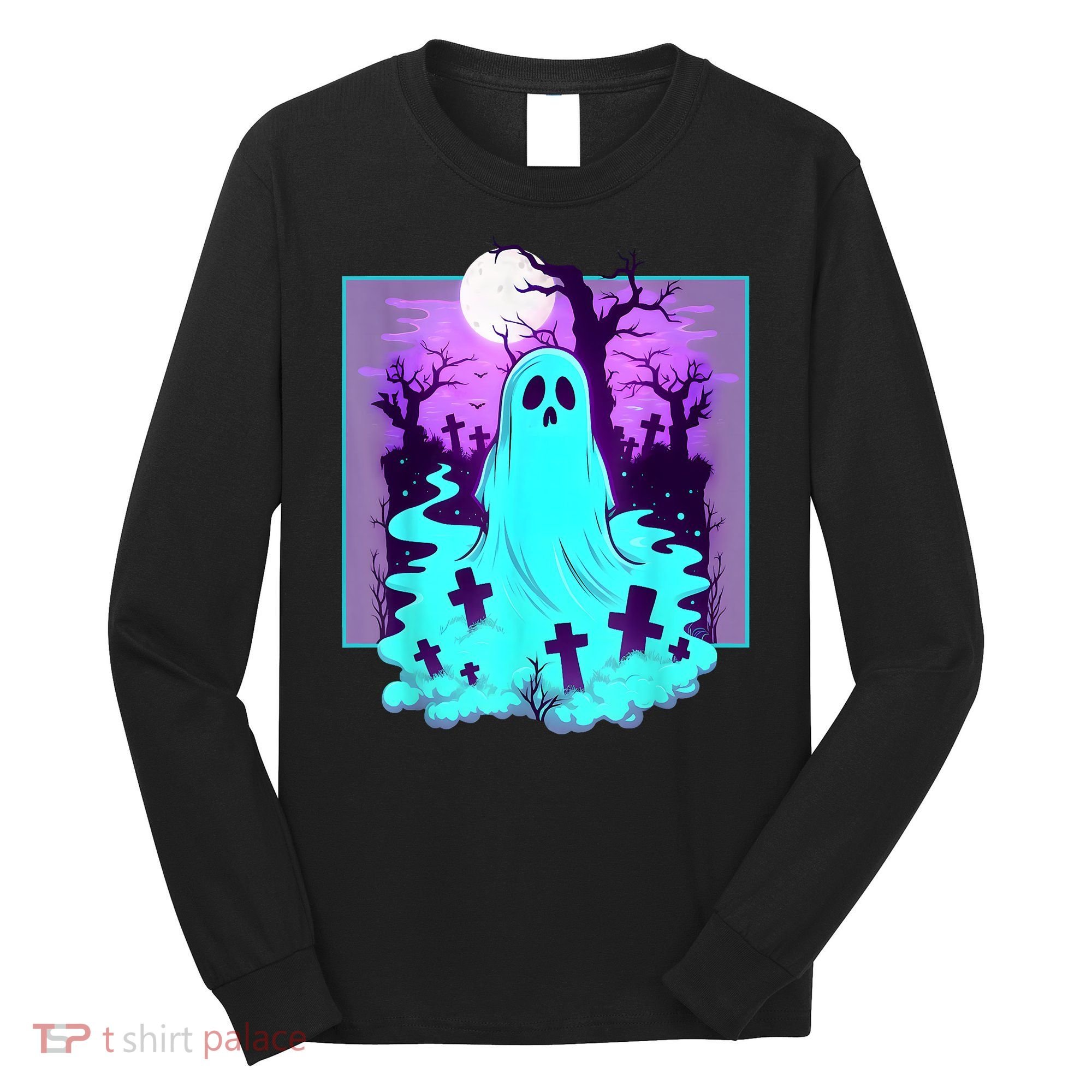 Ghost Graveyard Pastel Goth Cute Spooky Halloween Aesthetic Long Sleeve Shirt