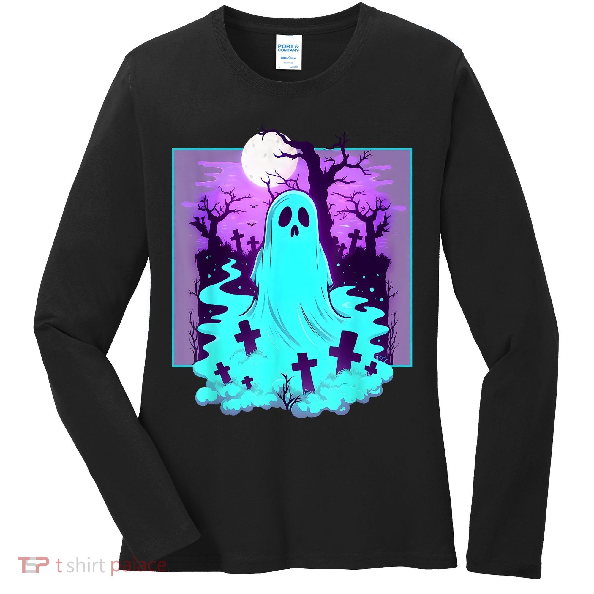 Ghost Graveyard Pastel Goth Cute Spooky Halloween Aesthetic Women's Long Sleeve Shirt