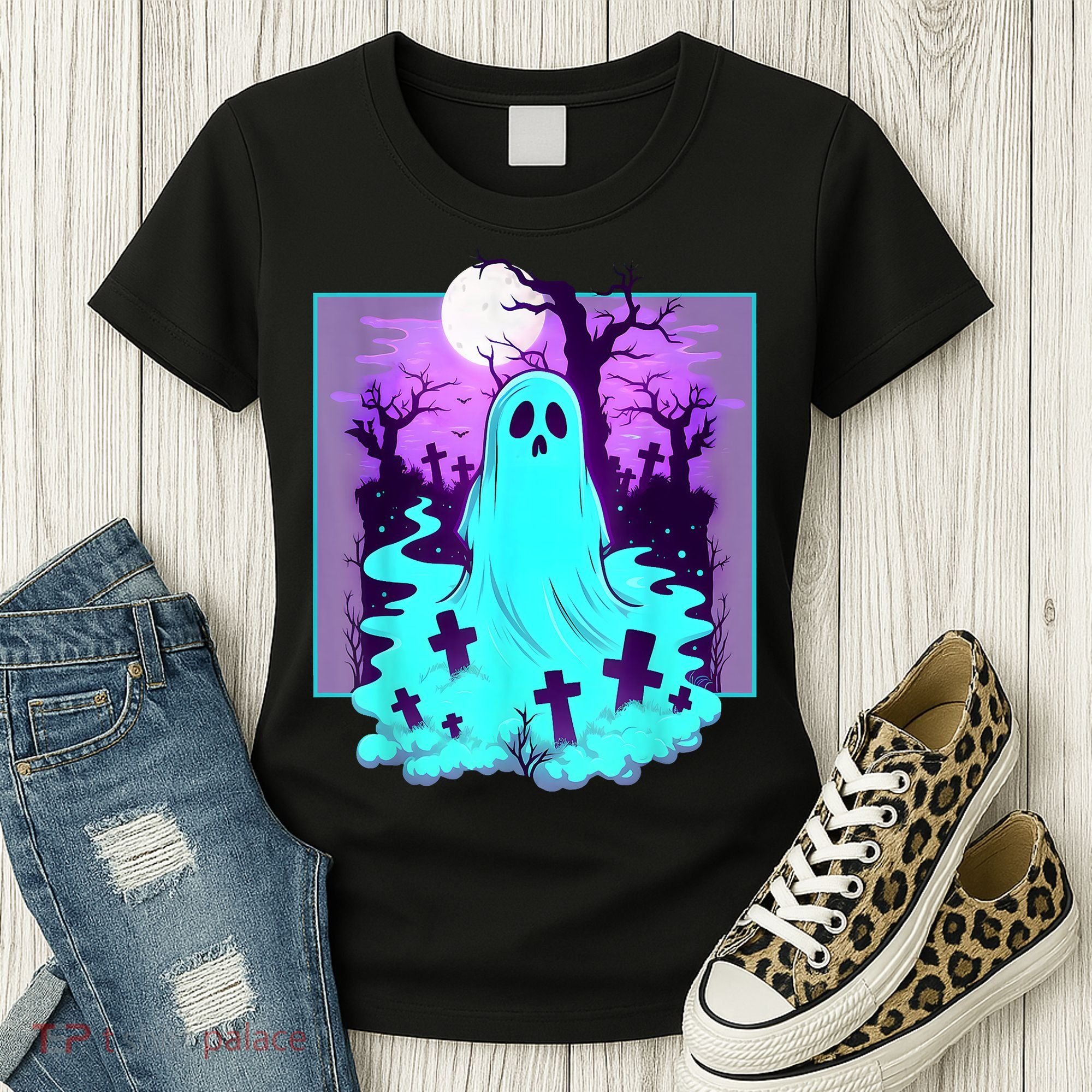 Ghost Graveyard Pastel Goth Cute Spooky Halloween Aesthetic Women's T-Shirt