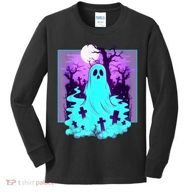 Ghost Graveyard Pastel Goth Cute Spooky Halloween Aesthetic Kids Long Sleeve Shirt