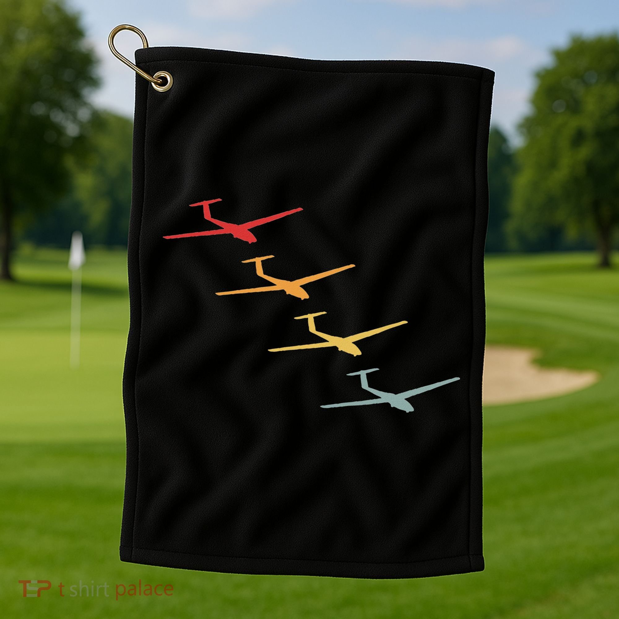 Glider Gliding Plane Retro Sailplane Flying Pilot Aviation Golf Towel