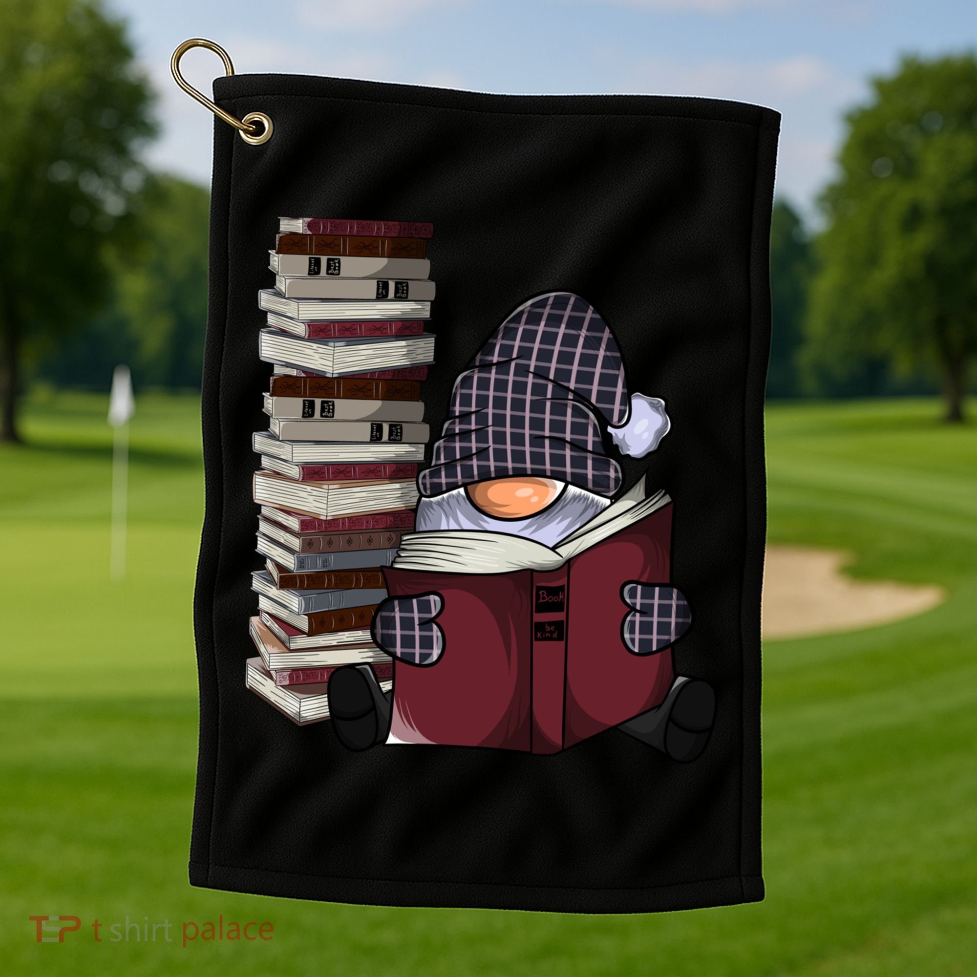 Garden Gnome Reading Books Gnomes Book Lover Gift Golf Towel