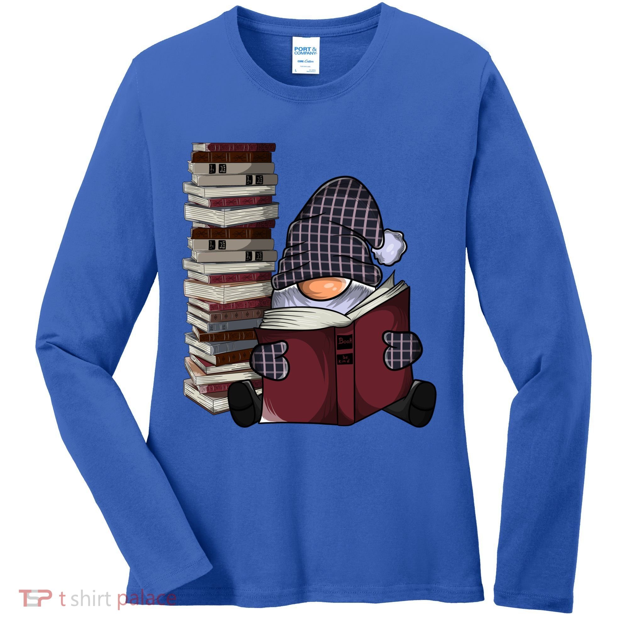Garden Gnome Reading Books Gnomes Book Lover Gift Women's Long Sleeve Shirt