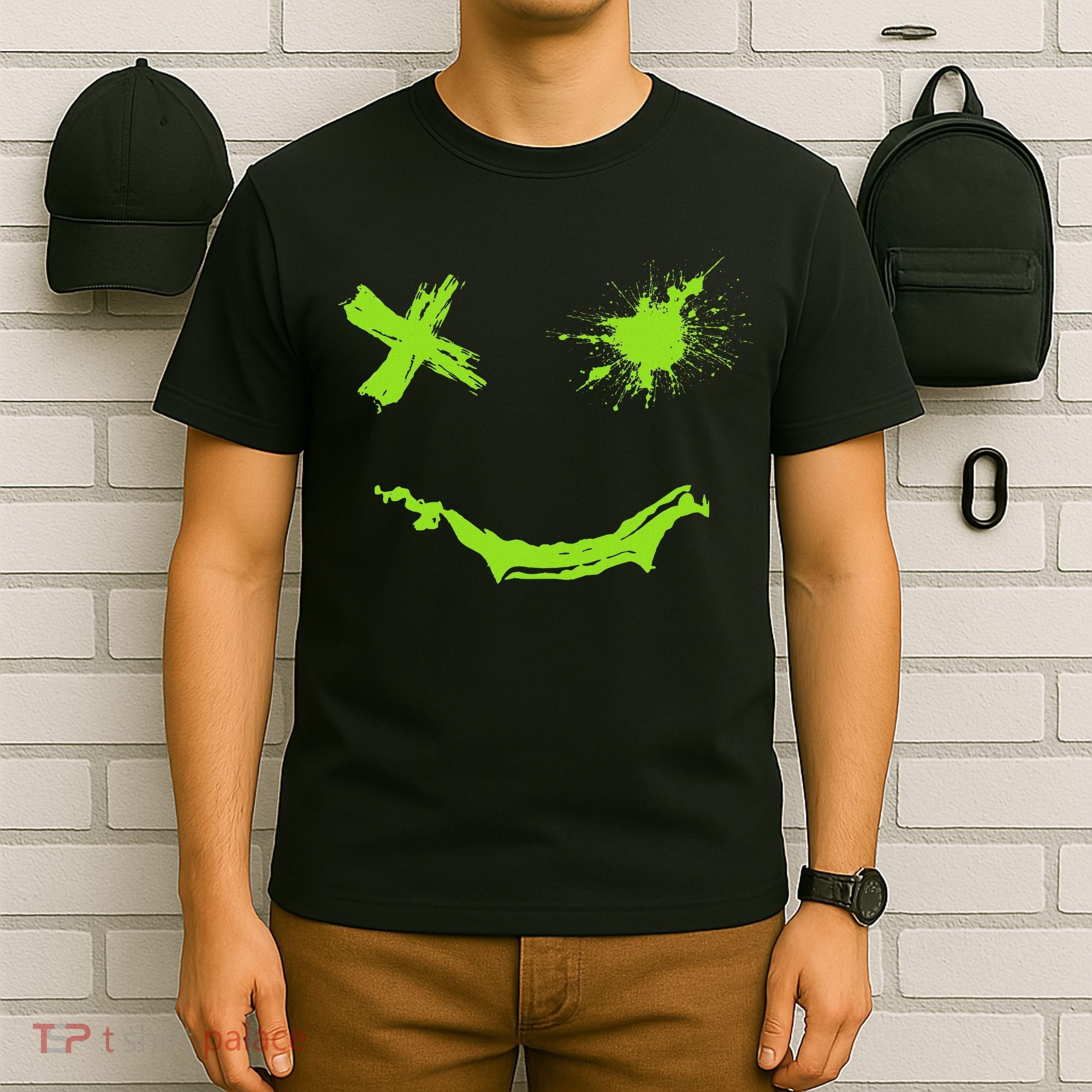 Green Grunge Smile Green Color T-Shirt