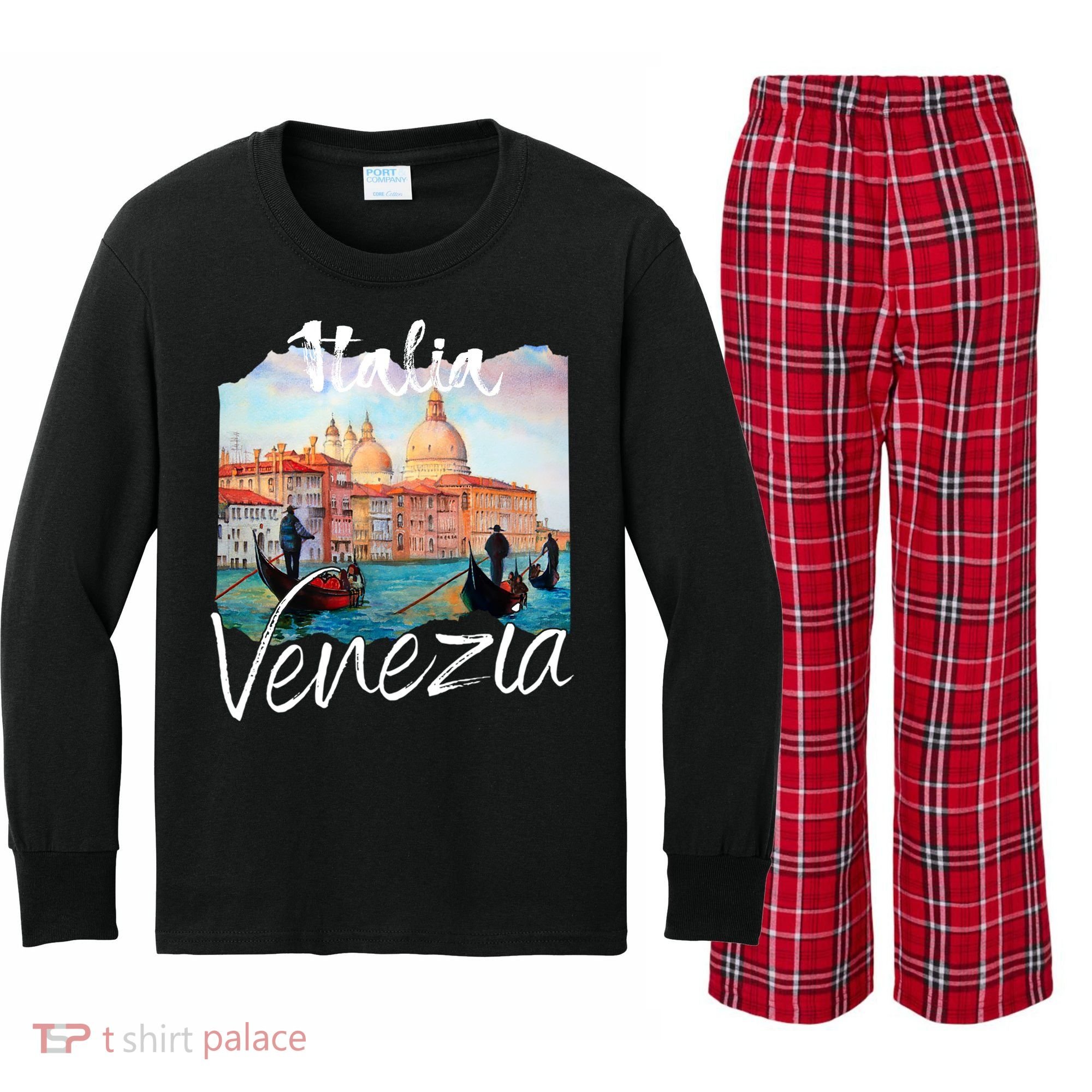 Great Gift Venice Souvenir Venice Italy Kids Long Sleeve Plaid Pajama Set